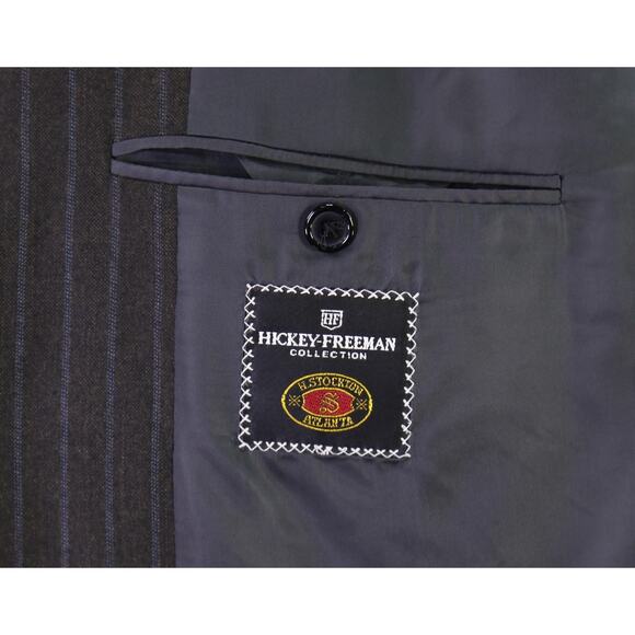 Hickey Freeman Brown Sky Blue Pinstripes Wool Cashmere 2-Btn Suit Madison 42R - Picture 7 of 9